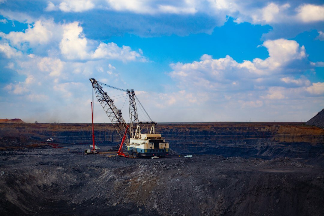 Mining exploration equipment operating in a rocky landscape